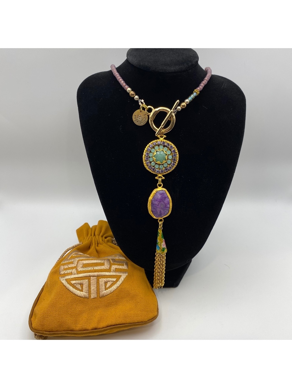 OOAK Jewelz Purple and Turquoise Beaded Statement Necklace with Tassel